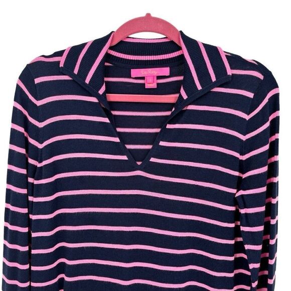 Lilly Pulitzer Crestwood Fringe Pullover Sweater Top Pink/Blue Stripe Small - Picture 5 of 10